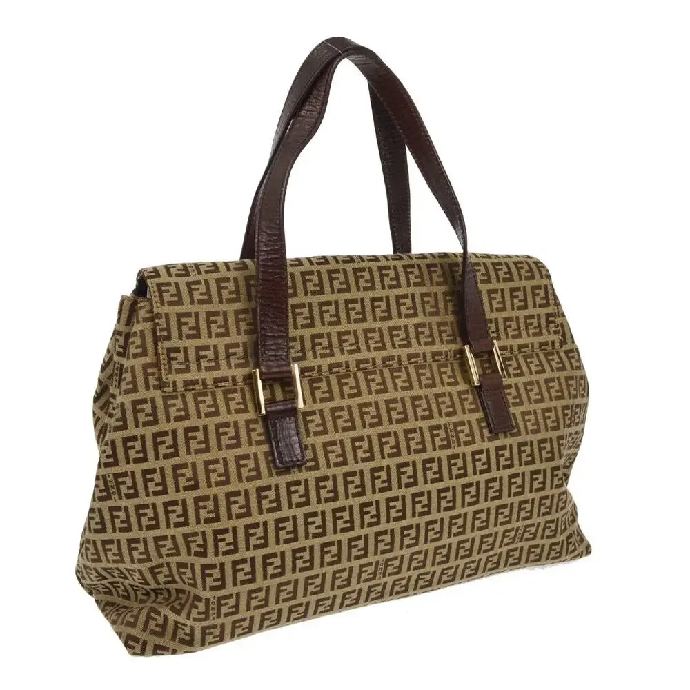 Fendi Zucchino Canvas Vintage Flap Satchel Brown - Picture 2 of 4